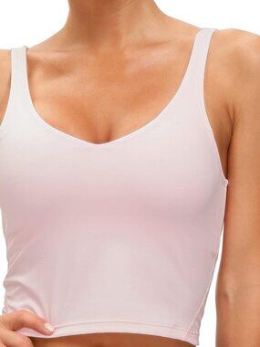 👑 Women's Pink Sleeveless Sports Bras Longline Wirefree Padded Medium Crop Tops